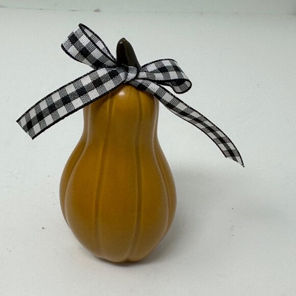 Fall Mini Ceramic Pumpkins Gourd Set of 3 Hand-Tied Plaid Bows Farmhouse Decor - Picture 4 of 9